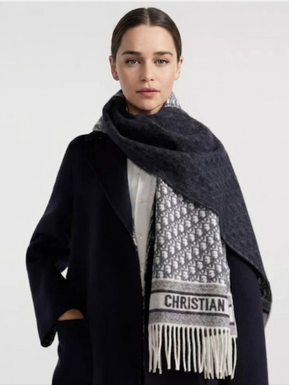 NEW ⭐️DIOR⭐️ Reversible Gray/Navy Oblique Scarf Wrap Shawl -❗️READ DESCRIPTION❗️